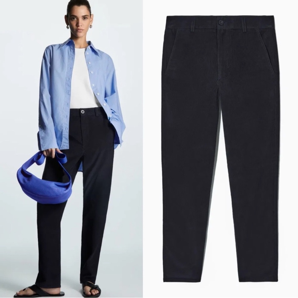 NWT COS Trousers Corduroy Navy Straight Pants Size 6